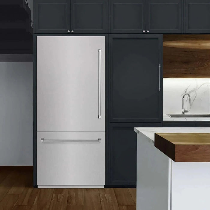 ZLINE 36" Built-In Bottom Freezer Refrigerator,Water Dispenser, Ice Maker, DuraSnow® Stainless Steel Graphite Gray GRBIT-SN-36