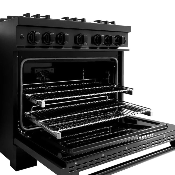 ZLINE 36" Classic Gas Range, Convection Gas Oven Black Stainless Steel Brass Burners, CGRB-BR-36