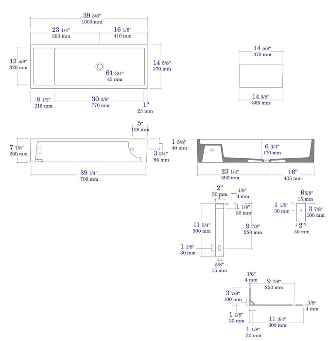 ALFI brand 39" White Above Mount Fireclay Bathroom Trough Sink AB39TR