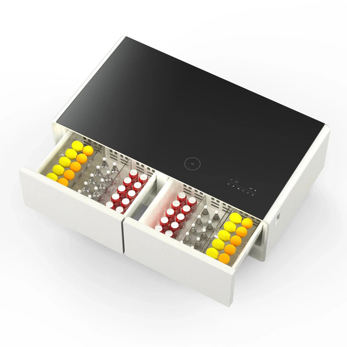 FORNO Evoluto 51" Smart Coffee Table – Dual Fridge Drawers Black in White FCTFR7006-51WHT