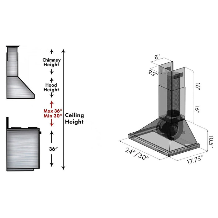 ZLINE Wall Range Hood, Black Stainless Steel, Charcoal Filters BSKBN-CF