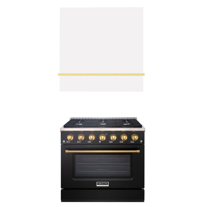 Akicon 36" Stainless Steel Range Hood with 600 CFM Insert & 6-Burner Gas Range Combo – Powerful Ventilation, Convection Oven, Multiple Finishes