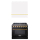 Akicon 36" Stainless Steel Range Hood with 600 CFM Insert & 6-Burner Gas Range Combo – Powerful Ventilation, Convection Oven, Multiple Finishes — AK-HS36HA-SWN & AK-JK36A1-BS