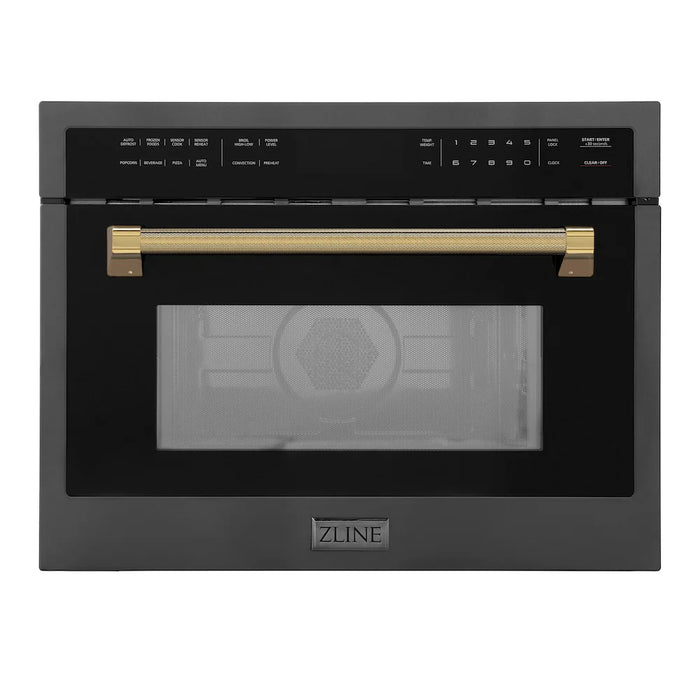 ZLINE Autograph Edition 24" Built-in Convection Microwave Oven, Black Stainless Steel, Helix Handle MWOZ-24-BS-KCB