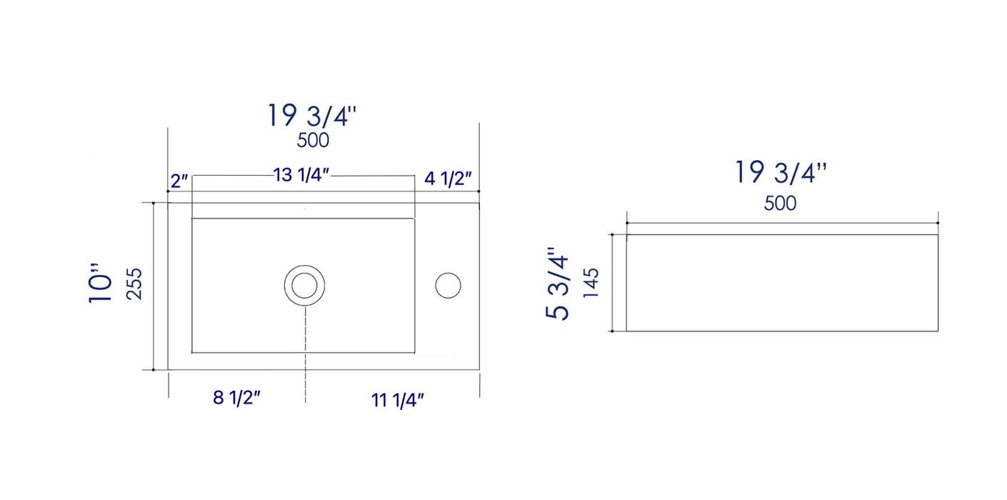 ALFI brand White 20" Small Rectangular Wall Mounted Ceramic Sink, Faucet Hole ABC116
