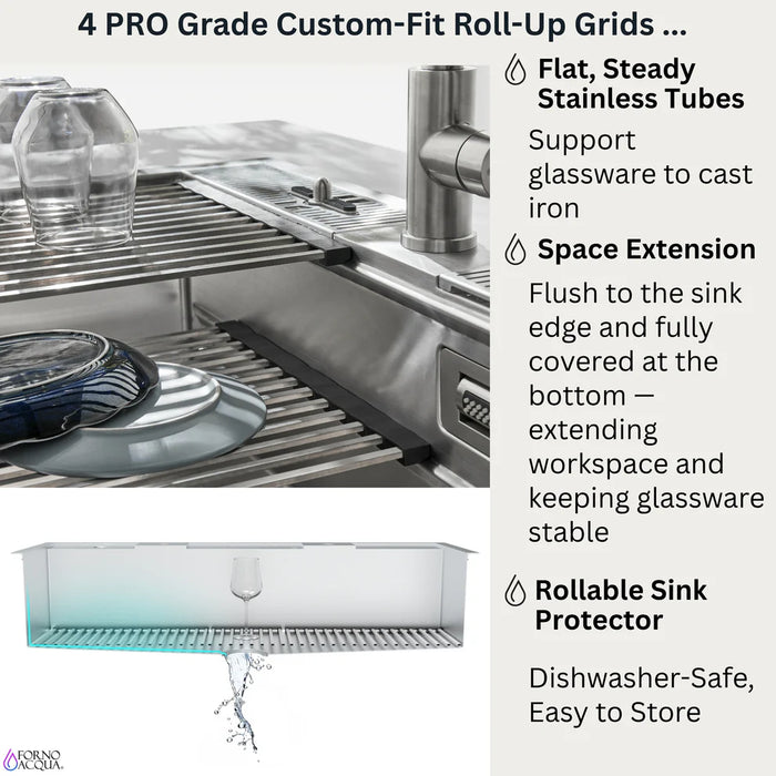 FORNO ACQUA 45" Drop-In/Undermount 3-Level Workstation Sink, Two Faucets Glass Rinser J-WP30