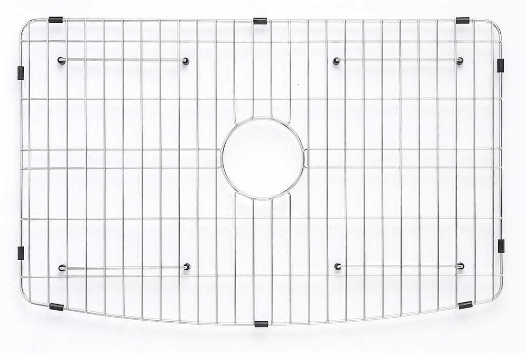 ALFI Brand White Smooth Curved Apron 30" Single Bowl Fireclay Farm Sink, Grid ABFC3020-W