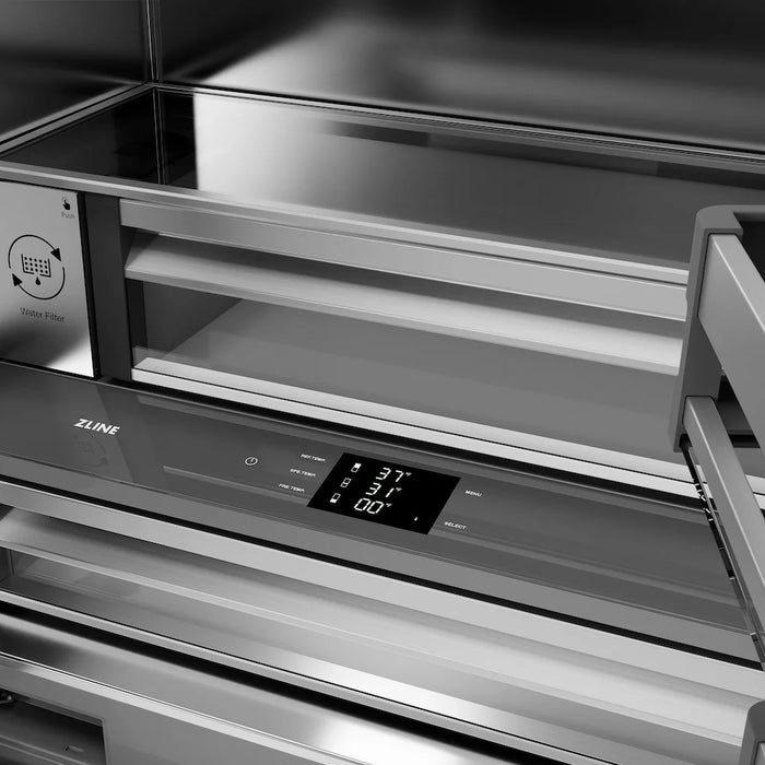ZLINE 36" French Door Built-In Bottom Freezer Refrigerator, Water Dispenser, Ice Maker, Stainless Steel SRBIV-304-36