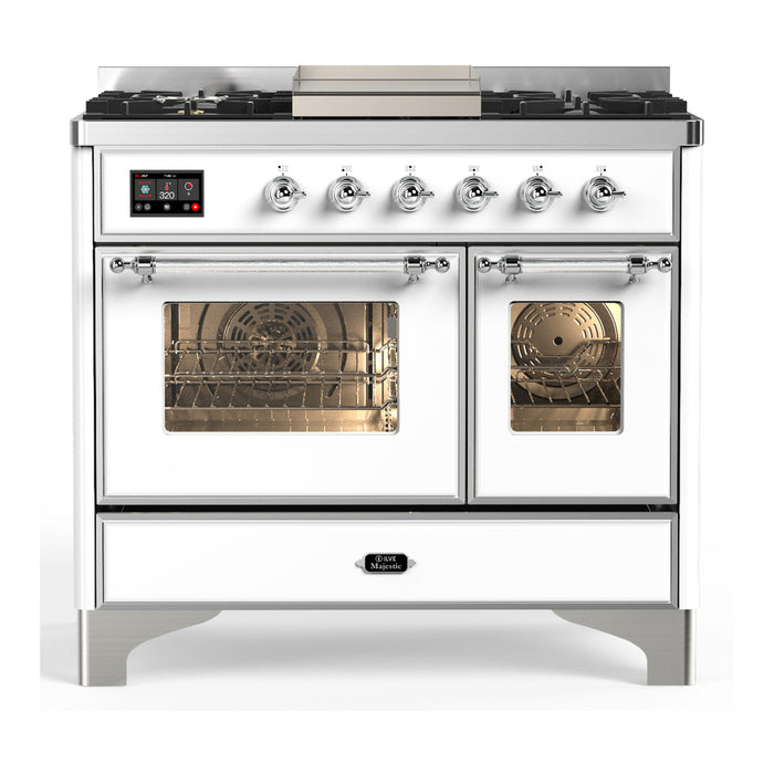 ILVE Majestic III 40" Dual Fuel, Range, White, Burnished Trim UMD40FNR3WHB