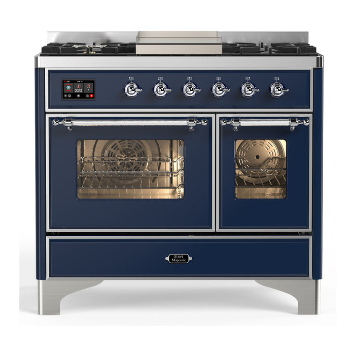 ILVE Majestic III 40" Dual Fuel, Range, Midnight Blue, Burnished Trim UMD10FDNS3MBB