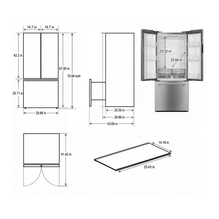 Verona 30" Freestanding French Door Refrigerator VEFFD3018RISL