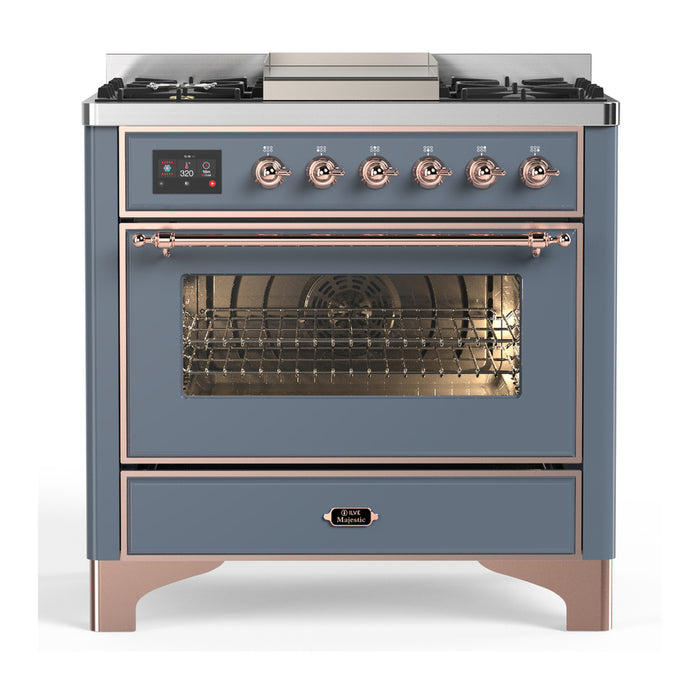 ILVE Majestic III 36" Dual Fuel, Range, Blue Grey, Burnished Trim UM36FNR3BGB