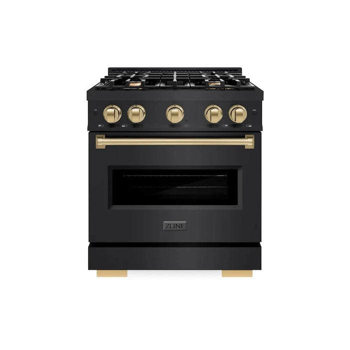 ZLINE 30" Classic Gas Range, Convection Gas Oven Black Stainless Steel, Champagne Bronze CGRBZ-30-CB