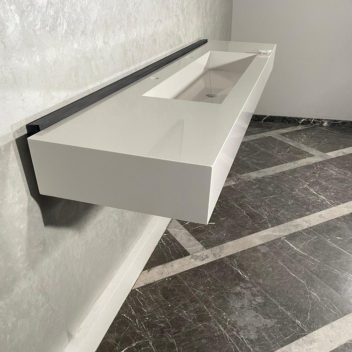 White Quartz Large Bathroom Trough Sink Wall Mount Contemporary Design