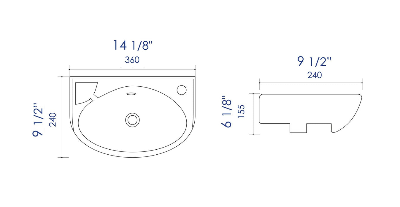ALFI brand White 14" Small Wall Mounted Ceramic Sink, Faucet Hole ABC118