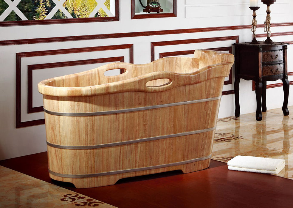 ALFI brand 57" Free Standing Wooden Soaking Bathtub, Headrest AB1187
