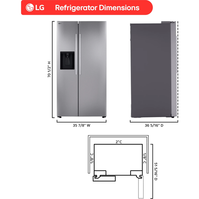 LG 36" Freestanding Side-by-Side Smart Refrigerator, LS27T3230S