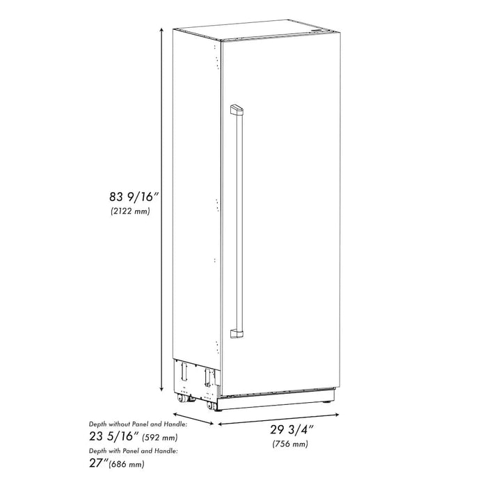ZLINE 30" Column Refrigerator White Matte Stainless Steel, Graphite Gray Interior Polished Gold RCRVZ-WM-30-G