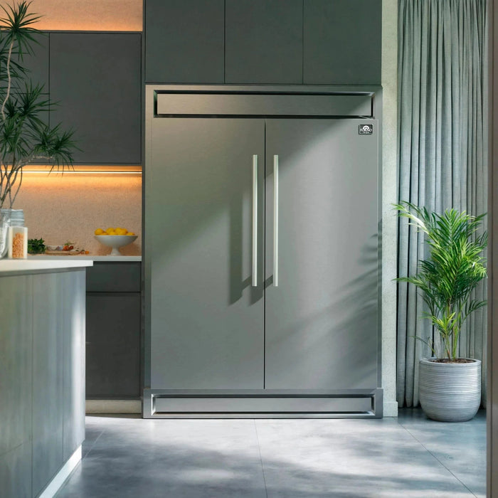 Forno Appliance Package - 48" Gas Range, Wall Mount Range Hood, 60" Refrigerator with Modern Grill Trim FBDL-019-07CAUS