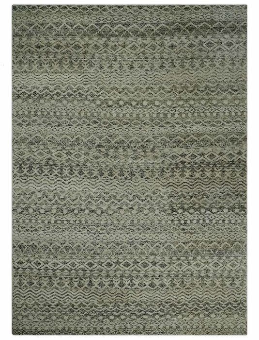 10x14 Hand Knotted Ivory and  Black Modern Contemporary Southwestern Recycled Silk Area Rug