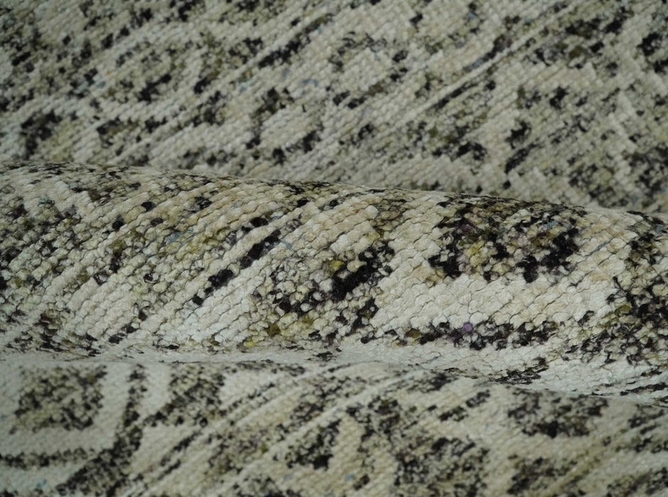 10x14 Hand Knotted Ivory and  Black Modern Contemporary Southwestern Recycled Silk Area Rug