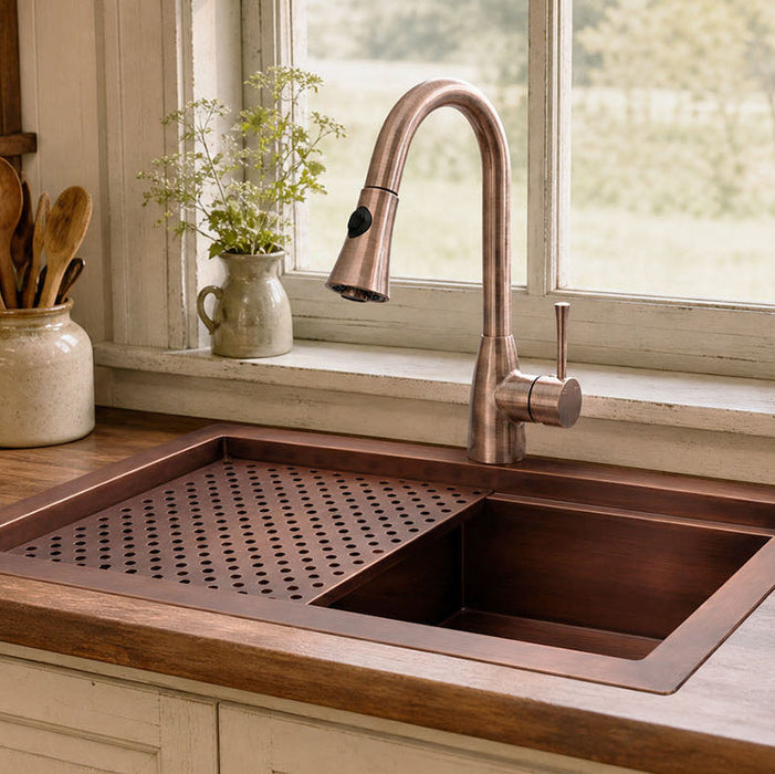Nauxus Custom Workstation Undermount Copper Kitchen Sink, UDMK02-NX