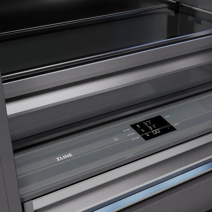 ZLINE Autograph Edition 36" Built-In Bottom Freezer Refrigerator, Water Dispenser, Ice Maker, Stainless Steel, Graphite Gray Interior,Helix Handles GRBITZ-30436KCB