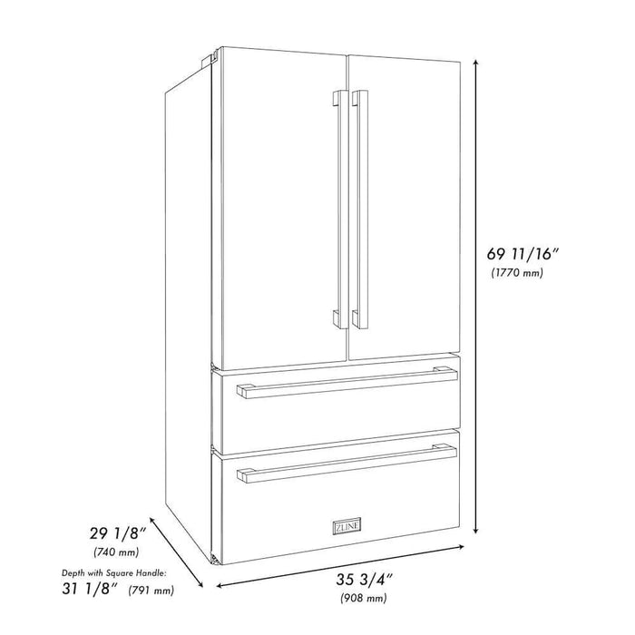 ZLINE Autograph Edition 36" Counter-Depth French Door Refrigerator,  Ice Maker, Fingerprint-Resistant Stainless Steel RFMZ-36-FMB