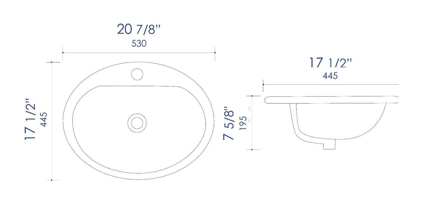 ALFI brand White 21" Oval Drop In Ceramic Sink, Faucet Hole ABC802
