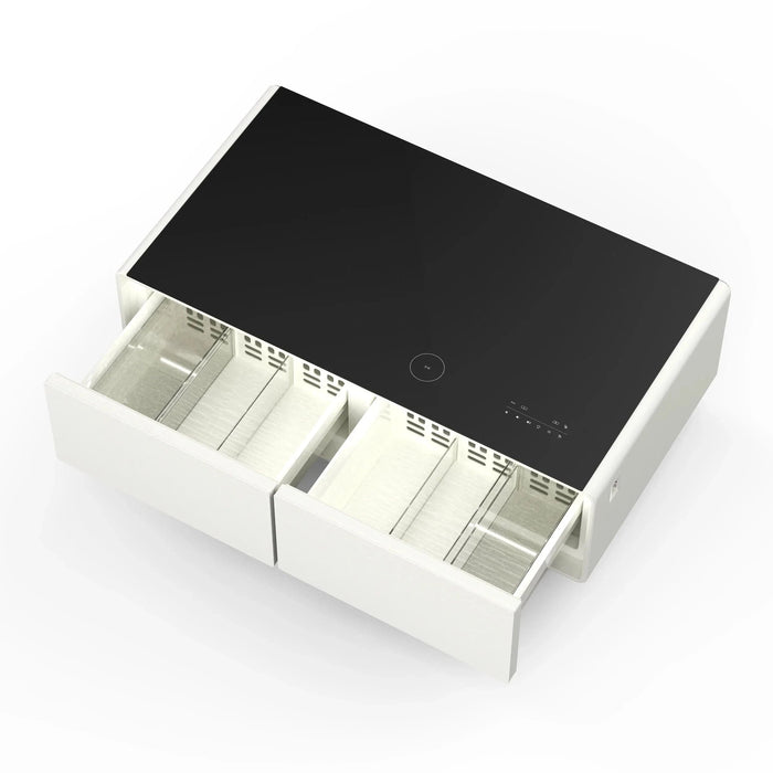 FORNO Evoluto 51" Smart Coffee Table – Dual Fridge Drawers Black in White FCTFR7006-51WHT