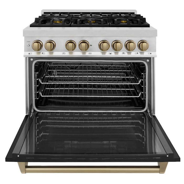 ZLINE 36" Autograph Dual Fuel Range, Black, Bronze, RAZ-BLM-36-CB