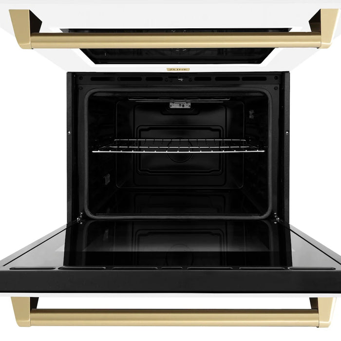 ZLINE 30"Professional True Convection Double Wall Oven, Air Fry, Self Clean, White Matte, Champagne Bronze WADZ-WM-30-CB