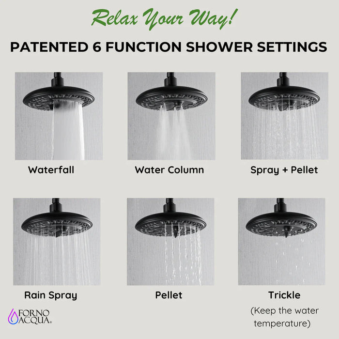 Forno Acqua AcquaFALL Shower, Overhead Rainfall Shower, Handheld Shower Head SCW2BK-C8