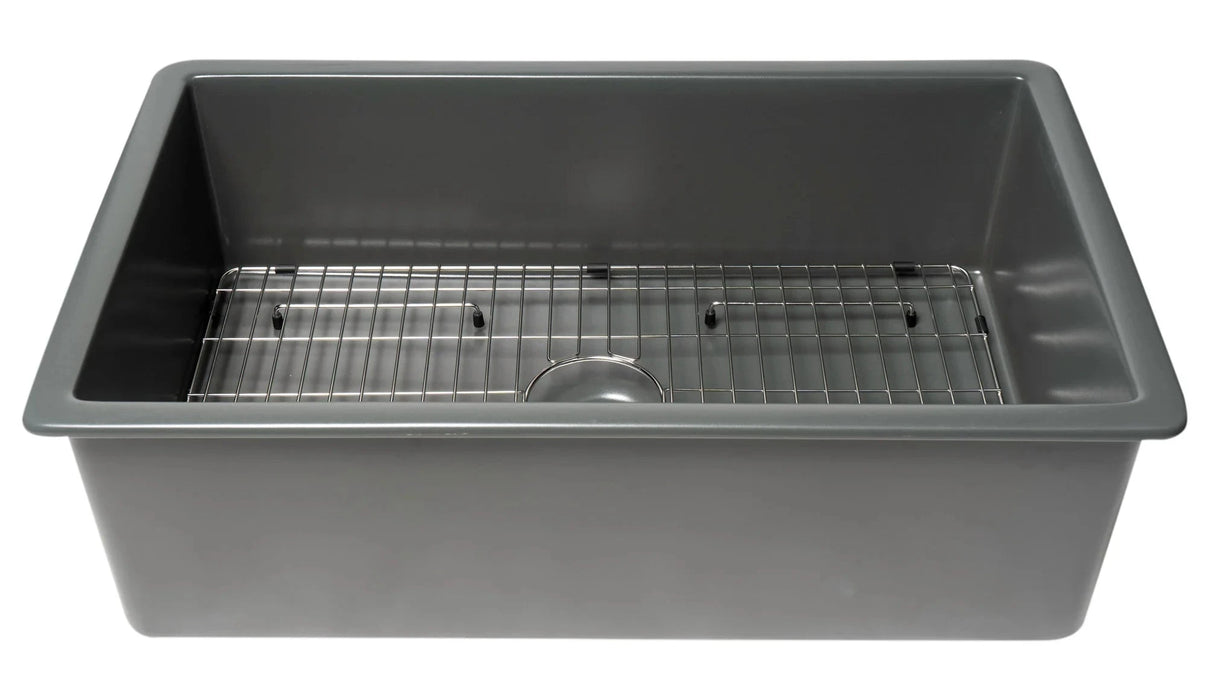 ALFI brand 32" Single Bowl Fireclay Undermount Kitchen Sink /w Grid ABF3219SUD