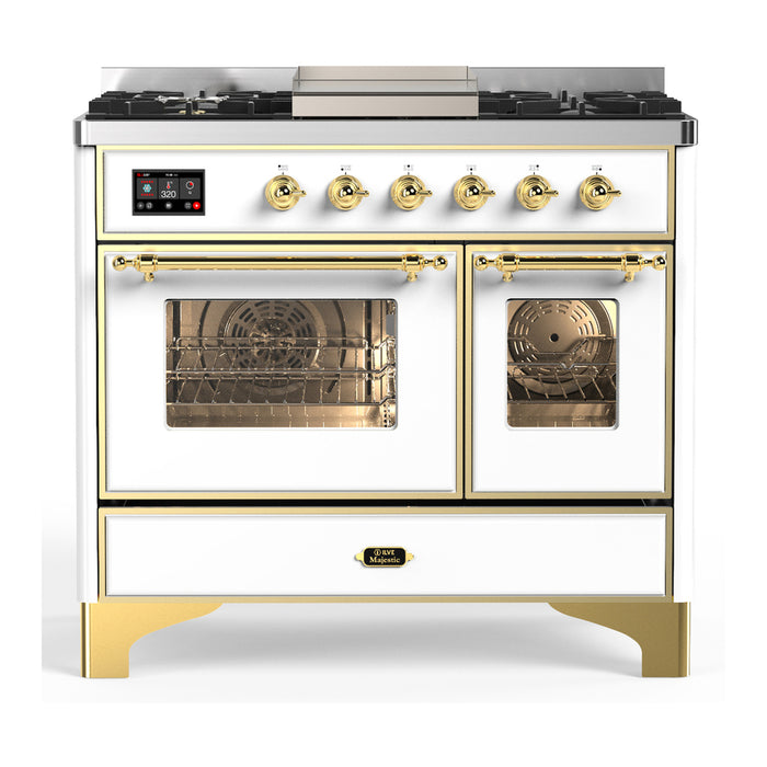 ILVE Majestic III 40" Dual Fuel, Range, White, Burnished Trim UMD40FNR3WHB