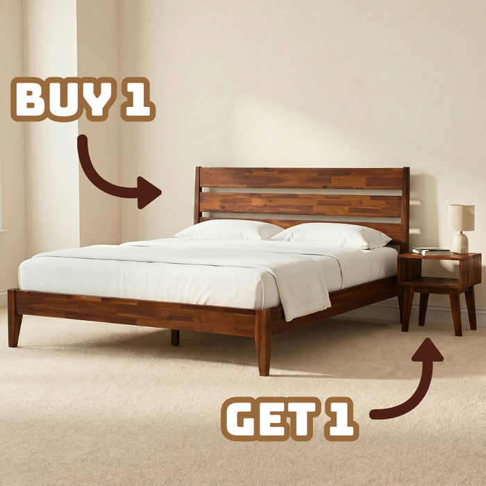 [Buy 1 Get 1] Emery Solid Wood Bed Frame & Nightstand