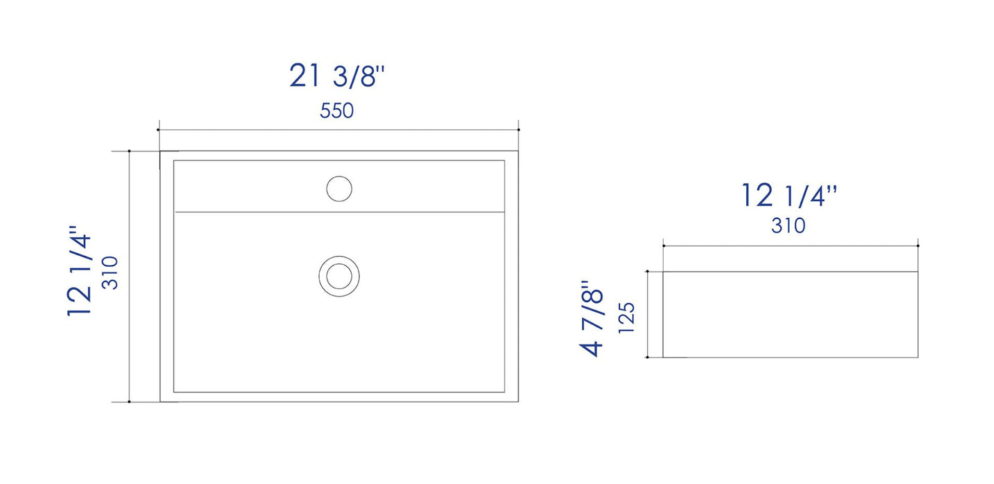 ALFI brand White 22" Rectangular Wall Mounted Ceramic Sink, Faucet Hole ABC122