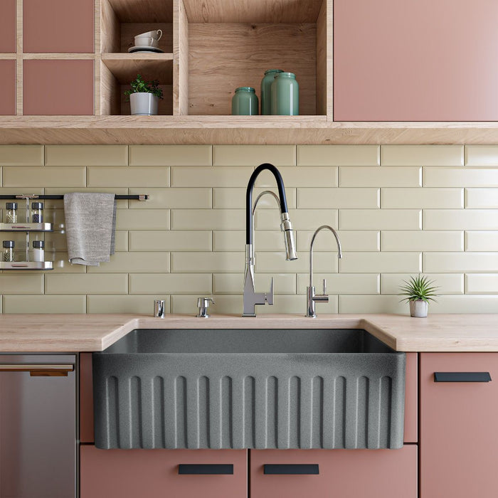 ALFI brand 33" Fireclay Farmouse Kitchen Sink In Concrete Color ABCO3320SB