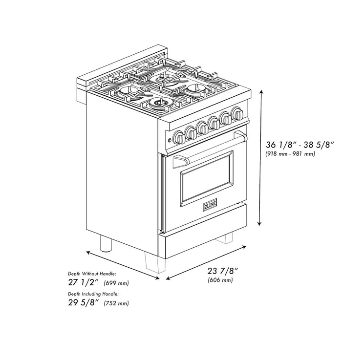 ZLINE 24" Autograph Dual Fuel Range, White Door, Bronze RAZ-WM-24-CB