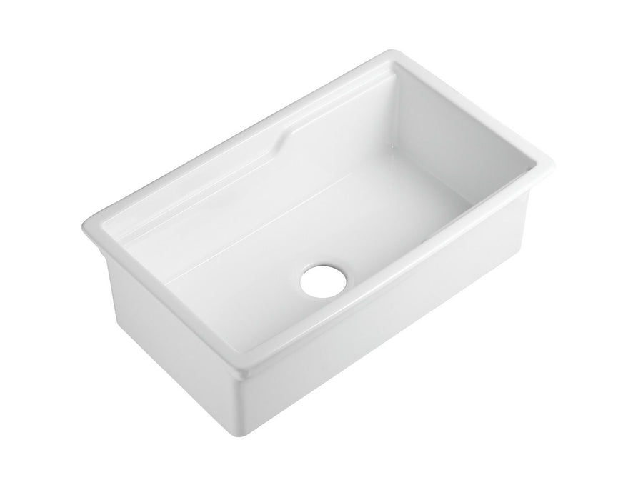 ALFI brand White 32" Workstation Step Rim Single Bowl Fireclay Undermount / Drop In Kitchen Sink ABFS3219SUD-W