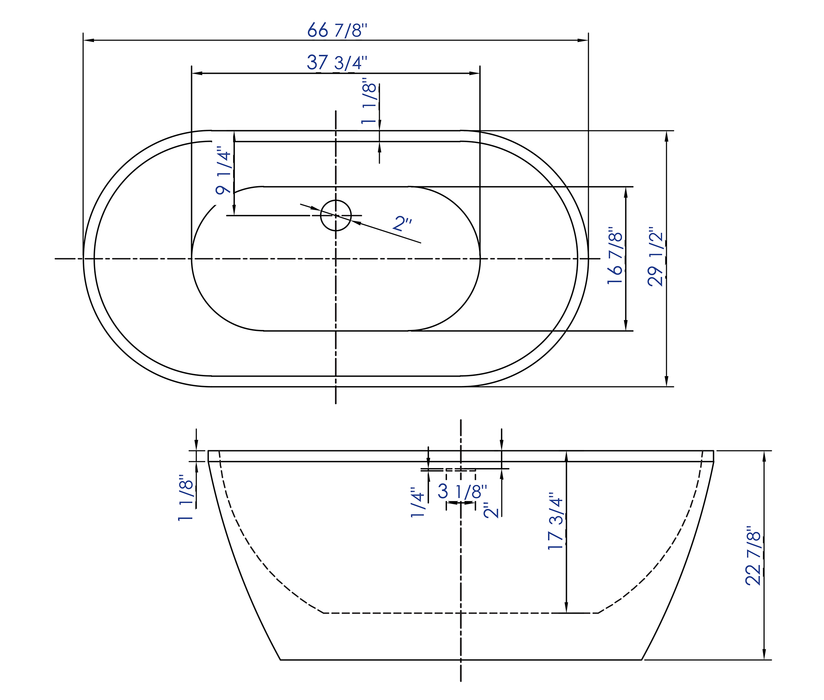 ALFI brand 67" White Oval Acrylic Free Standing Soaking Bathtub AB8839