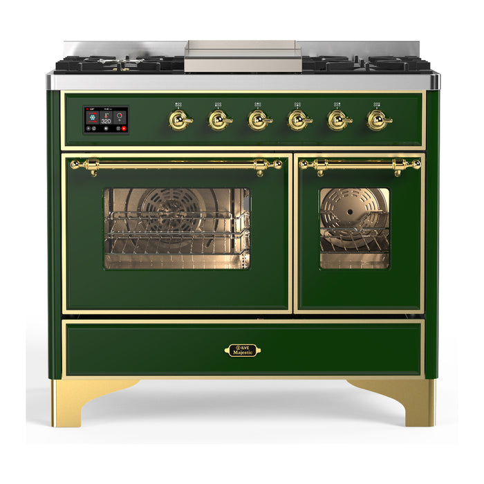 ILVE Majestic III 40" Dual Fuel, Range, Emerald Green, Burnished Trim UMD40FNR3EGB