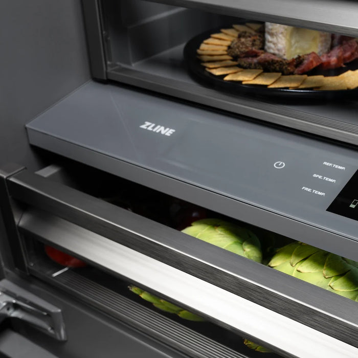 ZLINE Autograph Edition 30" Built-In Bottom Freezer Refrigerator, Water Dispenser, Ice Maker, Black Stainless Steel, Graphite Gray Interior,Helix Handles GRBIVZ-BS30KCB