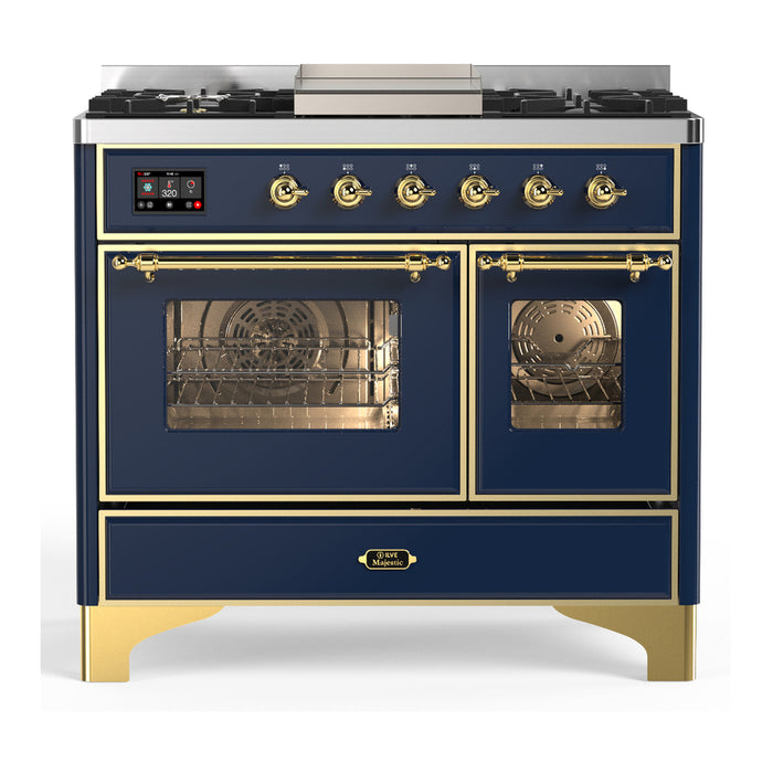 ILVE Majestic III 40" Dual Fuel, Range, Midnight Blue, Burnished Trim UMD10FDNS3MBB