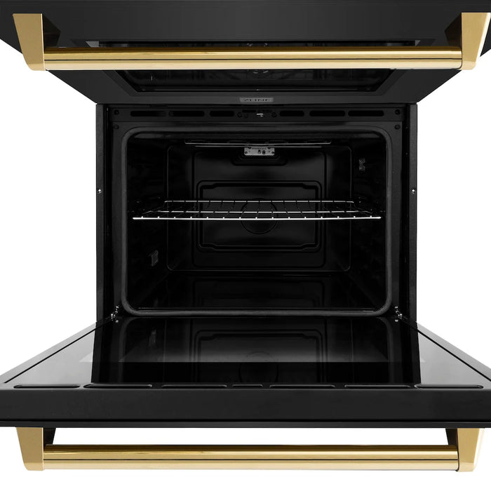 ZLINE 30"Professional True Convection Double Wall Oven, Air Fry, Self Clean Black Stainless Steel, Gold WADBZ-30-G