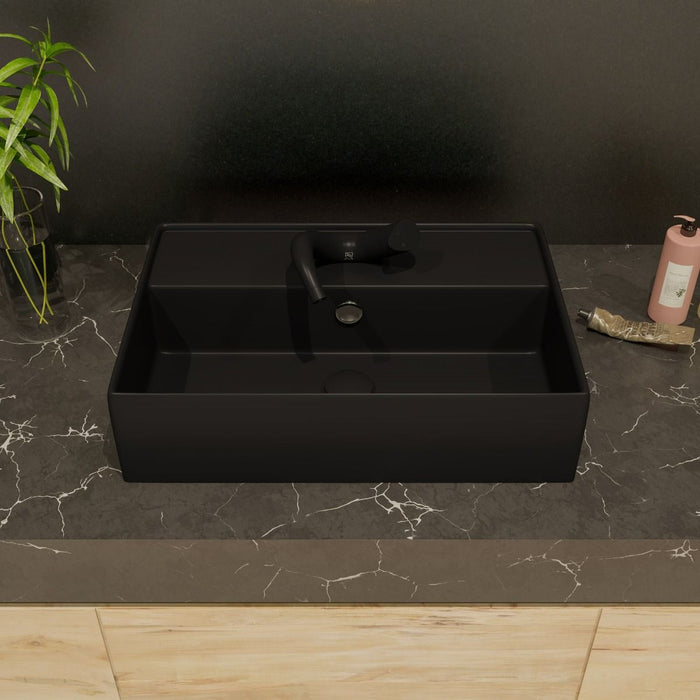 ALFI brand 24" Modern Rectangular Above Mount Ceramic Sink, Faucet Hole ABC901