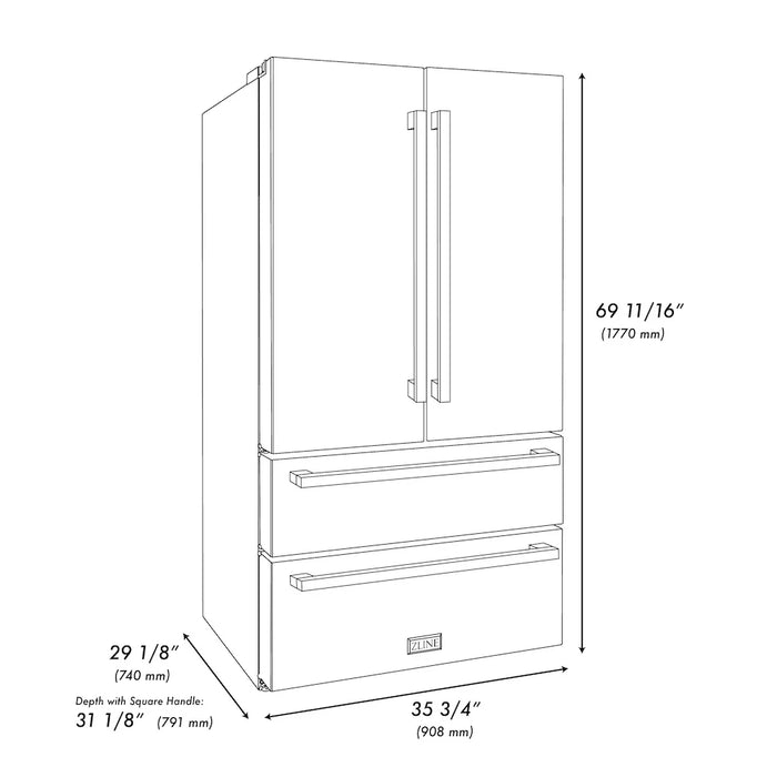 ZLINE 36" Autograph French Door Refrigerator, Ice Maker, Stainless Steel RFMZ-36-FCB