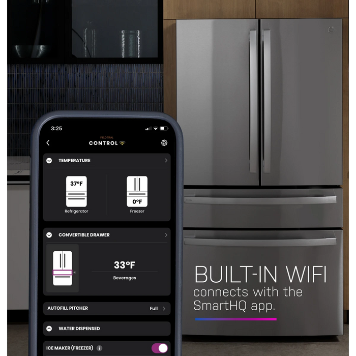 GE 36" 4-Door French Door Smart Refrigerator, PAE28BYTFS