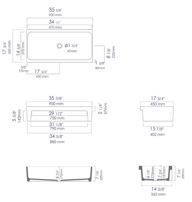 ALFI brand 36" White Above Mount Fireclay Bath Trough Sink AB36TR