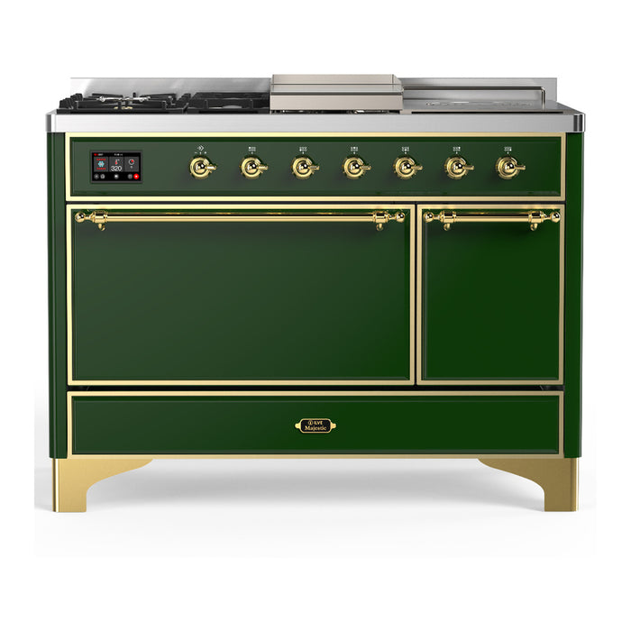 ILVE Majestic III 48" Dual Fuel Range, Emerald Green, Burnished Trim UM48FSQNR3EGB